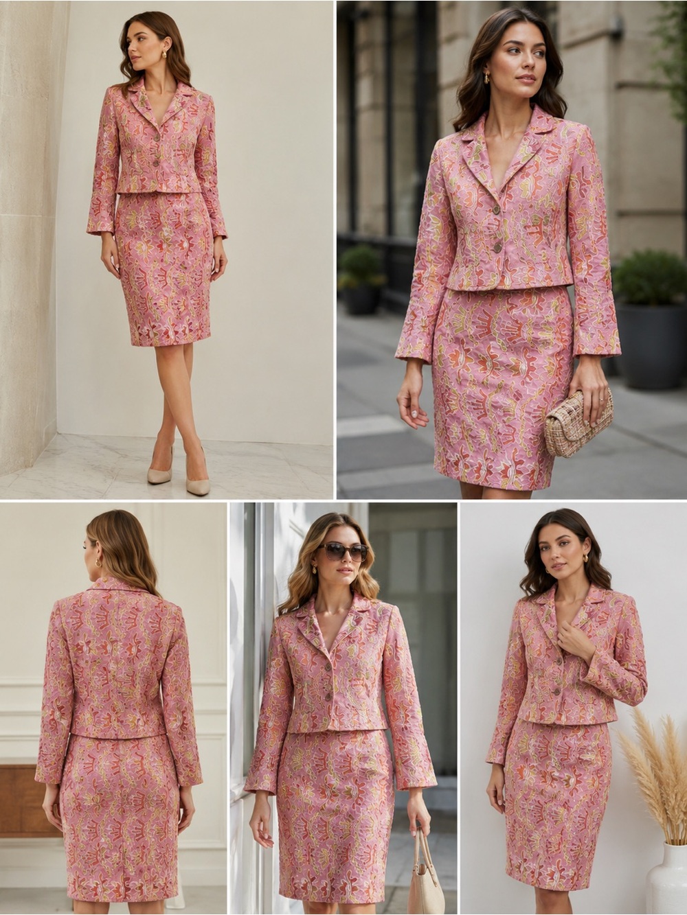 Cynthia Steffe Pink Floral Embroidered Blazer & Skirt Set